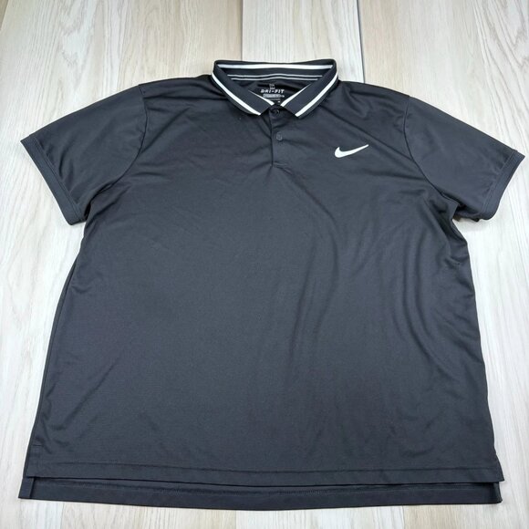 Nike Dri Fit Mens Black Short Sleeve Classic Standard Tennis Polo Shirt Sz XL - Picture 1 of 15